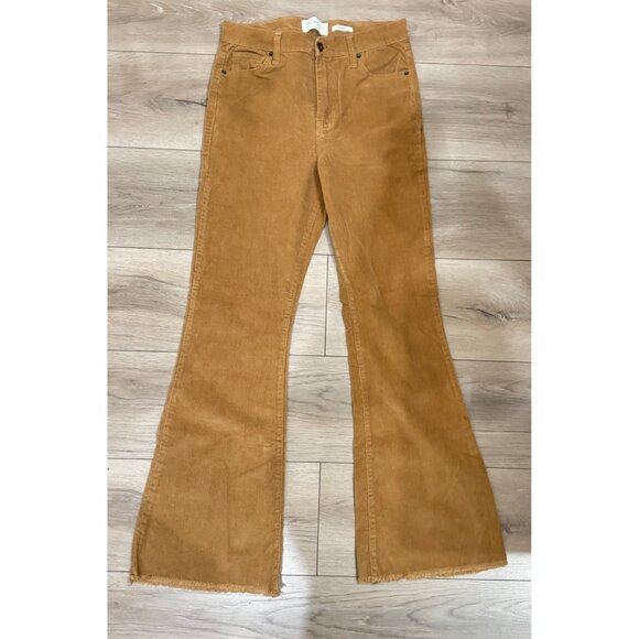 RE Generation Pants High Rise Flare Corduroy Camel Flower Fray Ends 7/28 - Picture 1 of 4